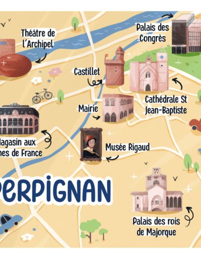 Une carte illustrée des monuments principaux de Perpignan
