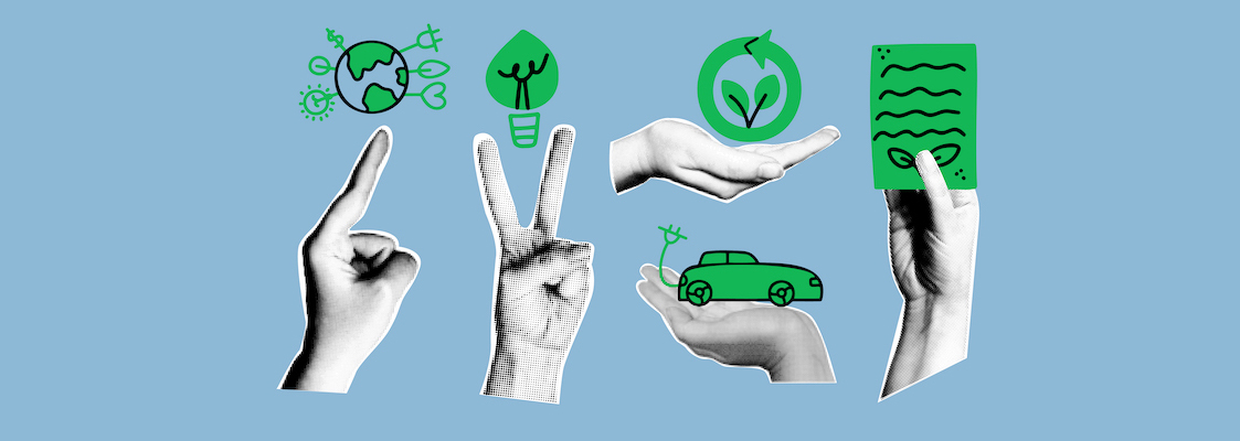 Collage the concept of ESG - Environmental, social, and corporate governance. Green business, sustainable development and technology set.